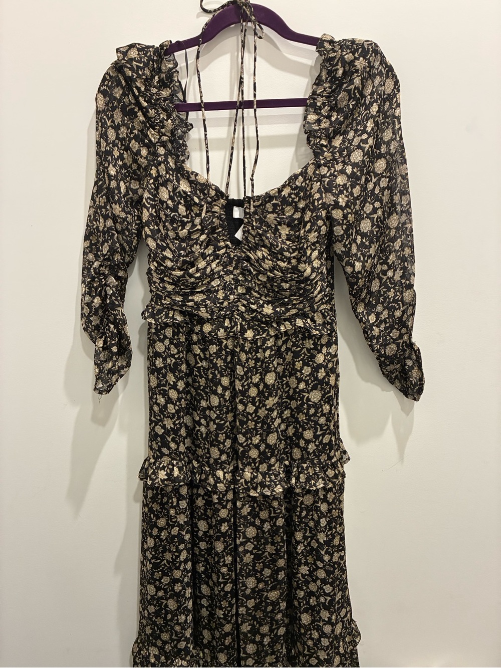 ASTR Floral Long Sleeve Black and Beige Maxi Dress bohemian lovestruck small - Picture 5 of 9